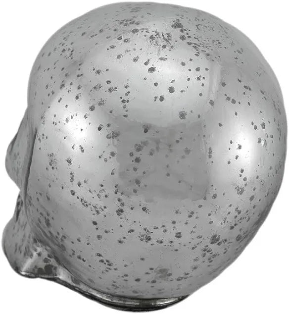 Zeckos Silver Mercury Glass Skull Statue - Halloween
