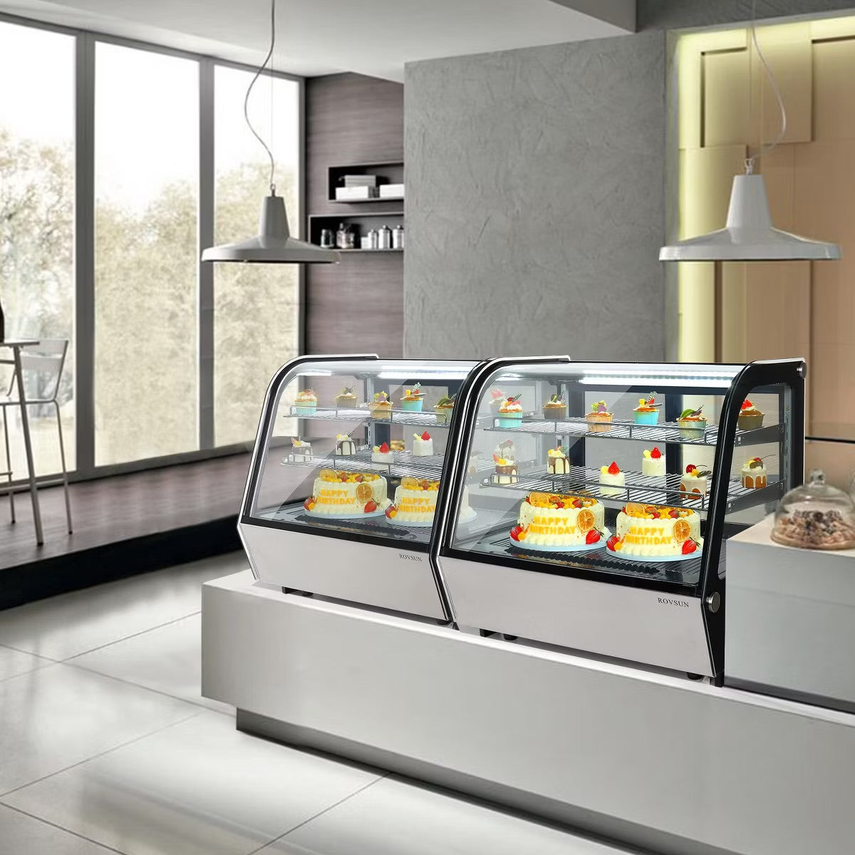 ROVSUN 4.2 Cu.Ft Refrigerator Display Case ETL Certified, Commercial Countertop Refrigerated Display with LED Air-cooling Auto Defrost Sliding Doors