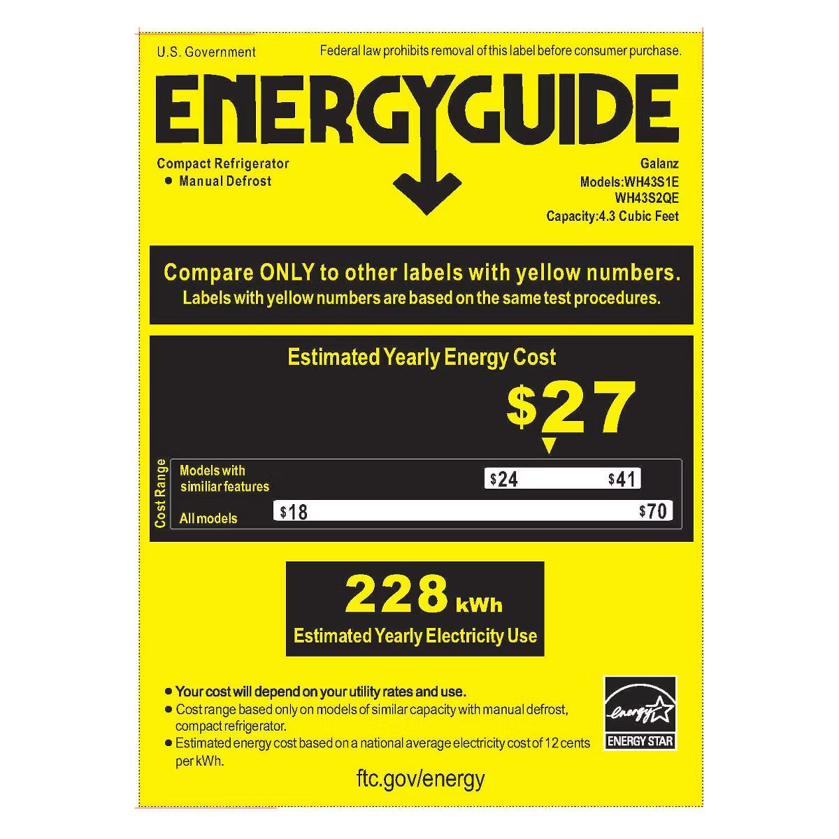 Whirlpool 3.1 Cu. Ft. Mini Refrigerator - Black WH31BKE: Dorm Fridge Freezer Combo, Energy Star, Reversible Door