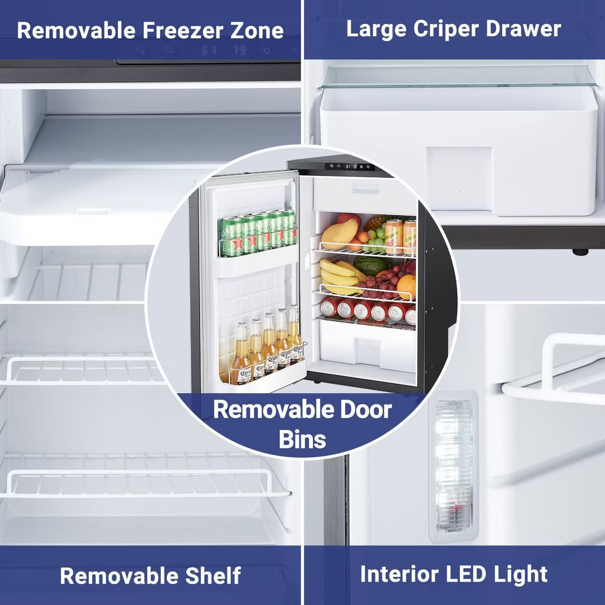 83L Dual Zone Fridge and Freezer, RV Refrigerator with WIFI APP Control, 12 Volt Portable Fridge with Door Lock,3 levels (H/M/L) of battery protection