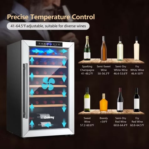 Costway 20 Inch Cooler Refrigerator for 33 Bottles with Tempered Glass Door