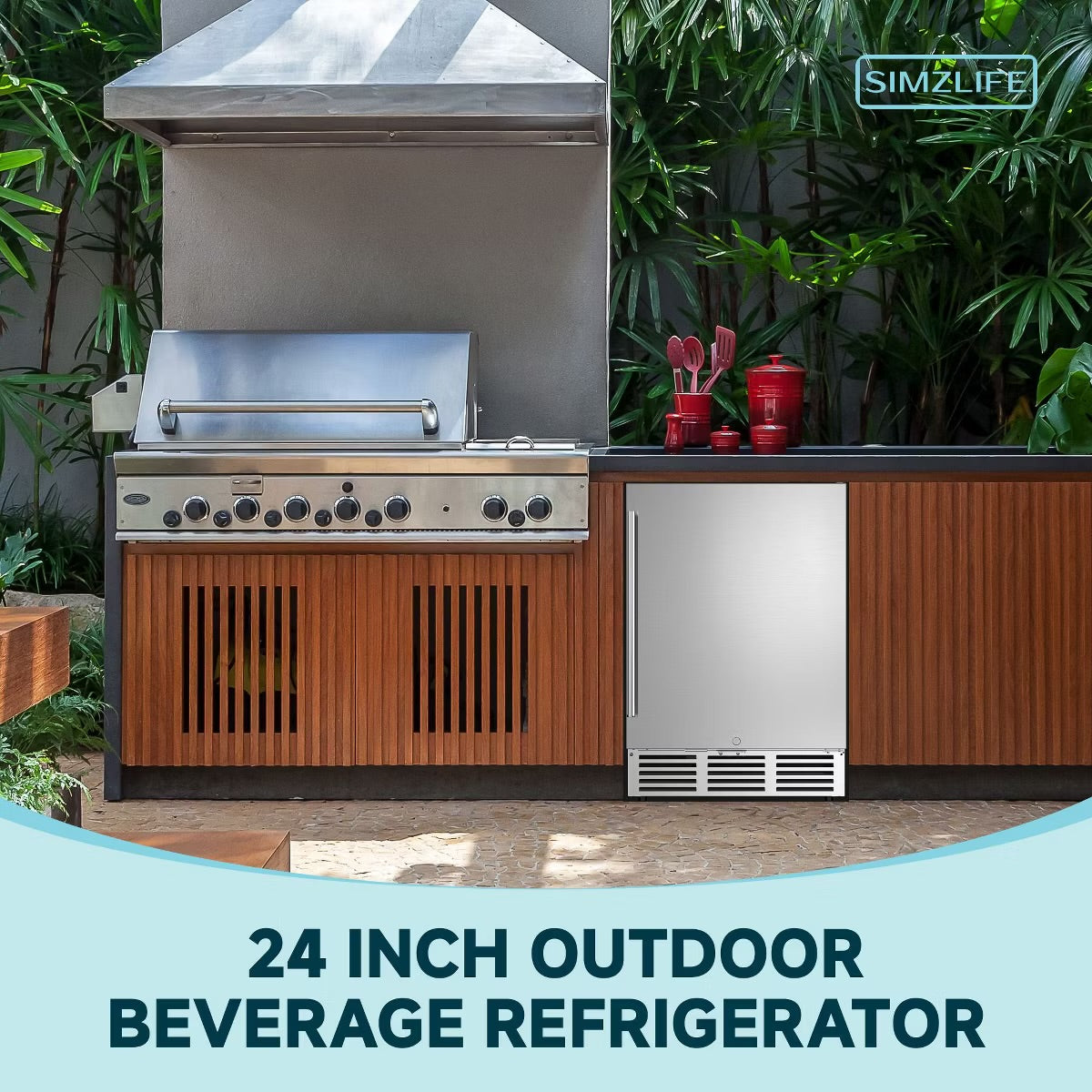 Simzlife 5.3 Cu.ft/180 Cans Mini Beverage Refrigerator, Undercounter Portable Fridge with Removable Shelves & LED Light, Stainless Steel, Silver