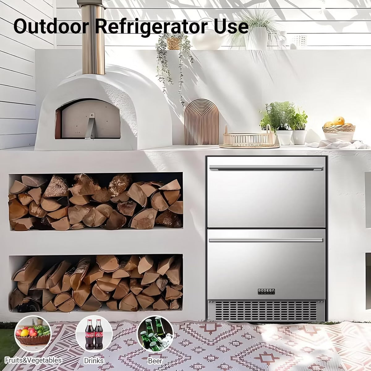 24-inch fridge,149 Cans,Stainless Steel Door,LED light,Adjustable shelves,Quiet Compressor,Double Drawer Cooler,Air Defrost System