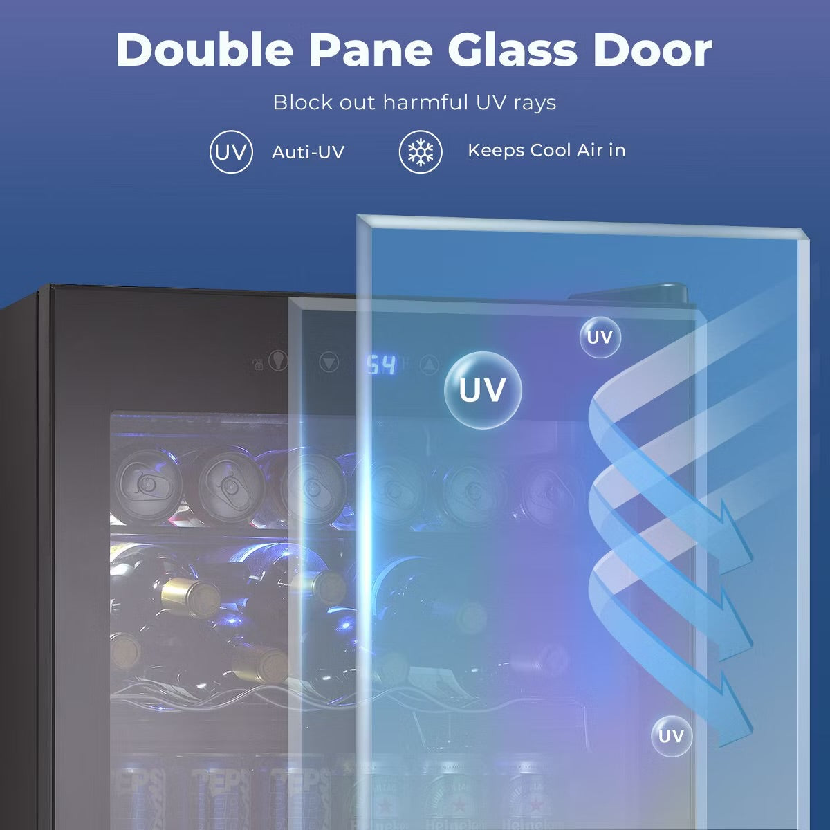 R.W.FLAME 4.5 Cu.Ft Beverage Cooler, 145-Can Fridge with Glass Door, Digital Temperature Display for Soda, or Other Drinks, Compact Cooler