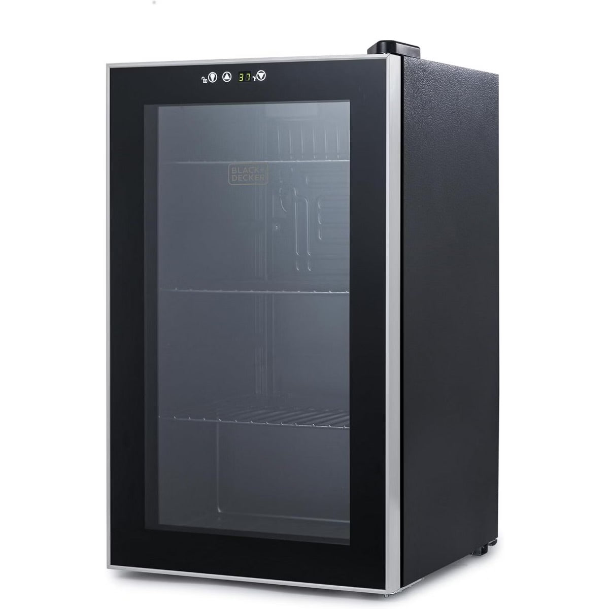 BLACK+DECKER 2.4 Cu. Ft. Beverage Cooler, Beverage Fridge with Double Pane Glass Door, Drink Fridge and Beverage Refrigerator with 76-Can Capacity