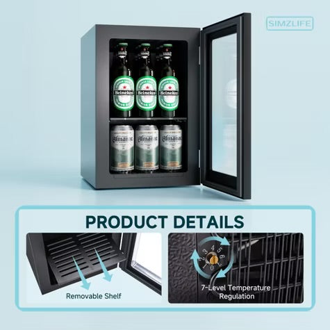 Simzlife 1.6cu.ft Mini Fridge Cooler - Mini Beverage Cooler, Black