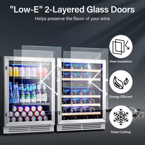 Yeego 48-Inch Wide Dual Zone 2-Pack 92 Bottle Built-In Wine Cooler Refrigerator