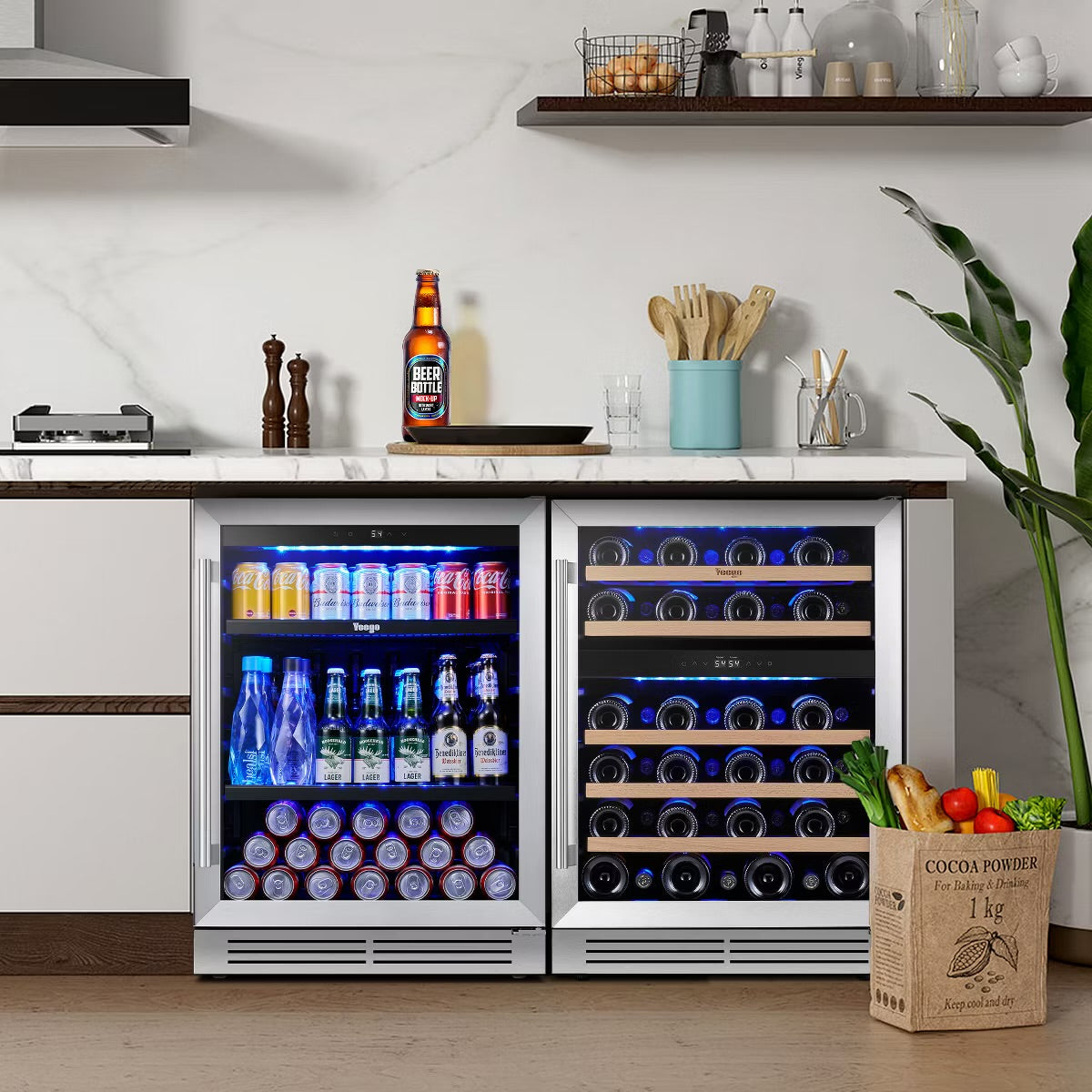 Yeego 48-Inch Wide Dual Zone 2-Pack 92 Bottle Built-In Wine Cooler Refrigerator