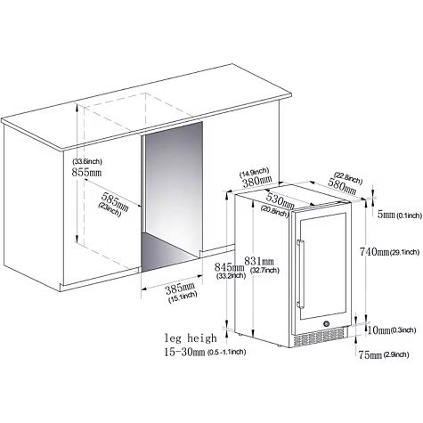 15-inch fridge,100 Cans,304 Stainless Steel Door,LED light,Adjustable shelves,Quiet Compressor,Smart digital control cooler,Automatic defrosting