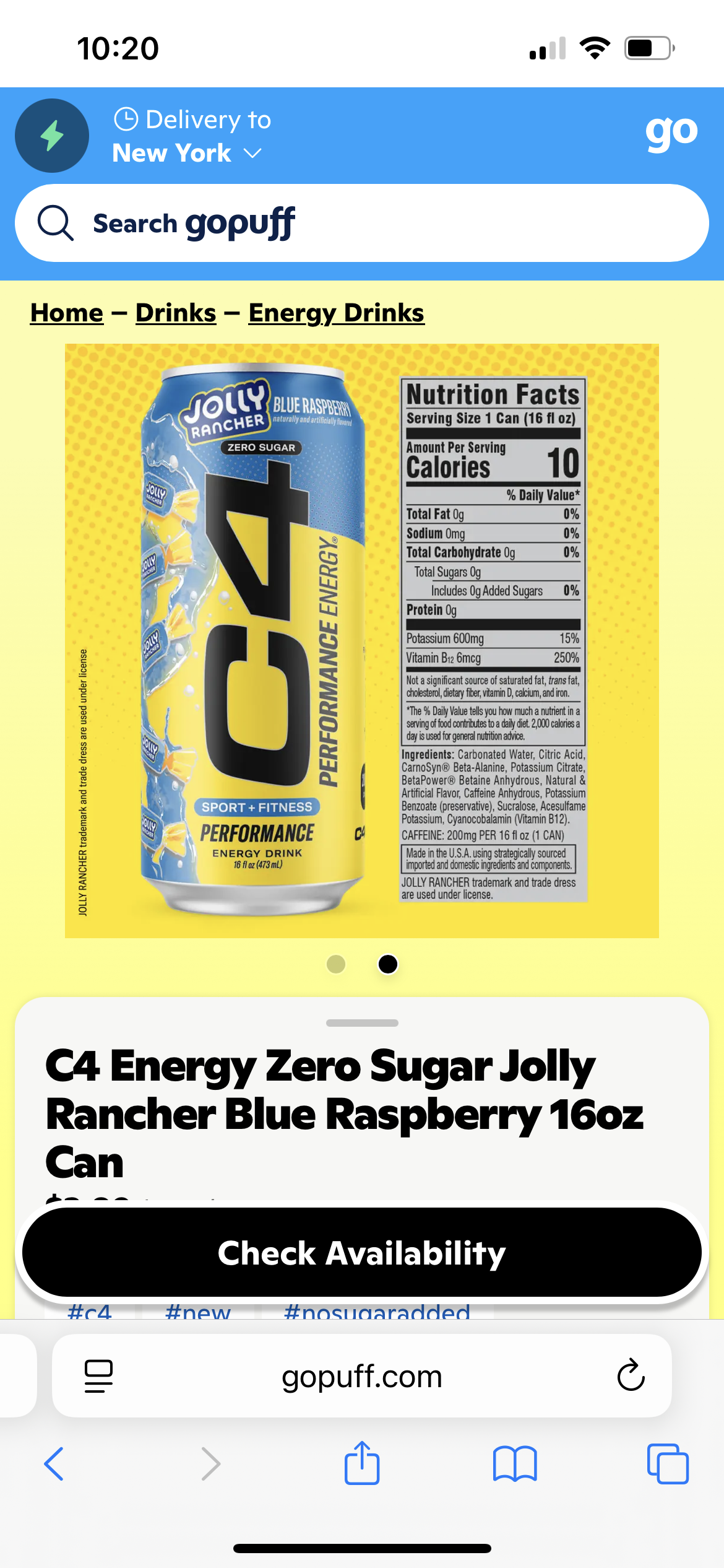 C4 Energy Zero Sugar Jolly Rancher Blue Raspberry 16oz Can
