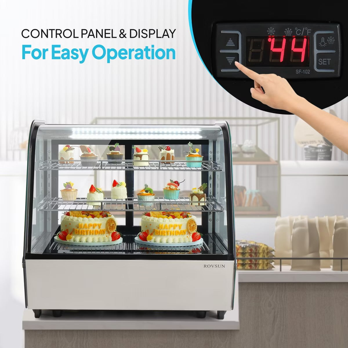 ROVSUN 4.2 Cu.Ft Refrigerator Display Case ETL Certified, Commercial Countertop Refrigerated Display with LED Air-cooling Auto Defrost Sliding Doors