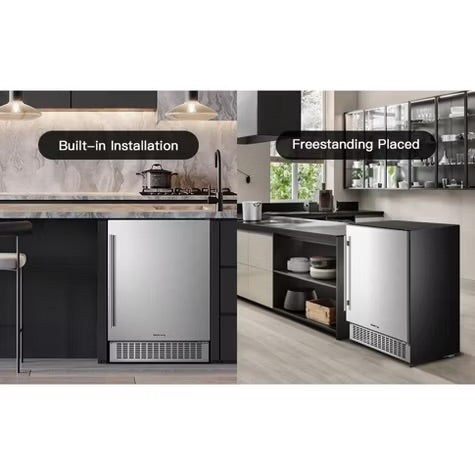 24-inch fridge,180 Cans,304 Stainless Steel Door,LED light,Adjustable shelves,Quiet Compressor,Smart digital control cooler,Automatic defrosting