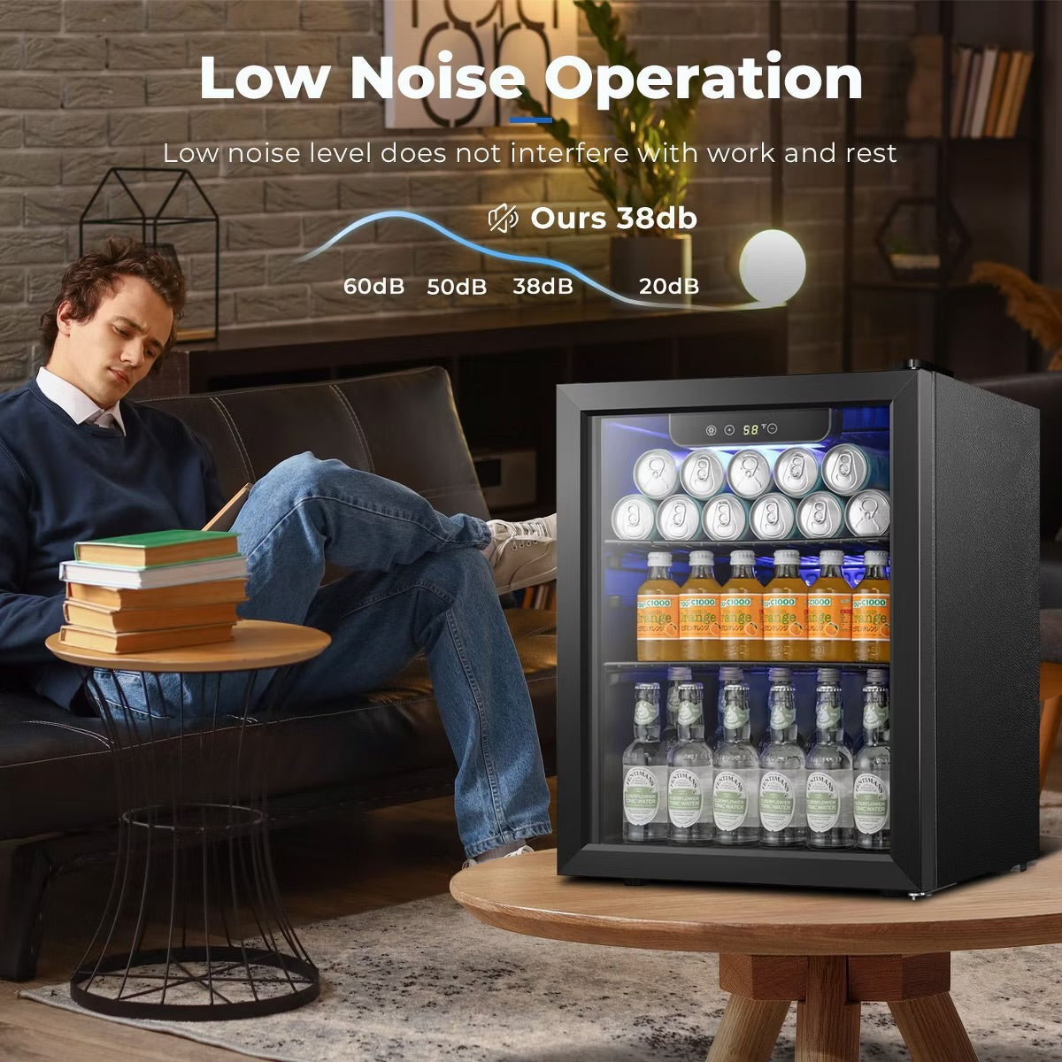R.W.FLAME 1.7 Cu.Ft Beverage Cooler,16 Bottles/68 Cans,Mini Fridge with Glass Door, Adjustable Shelves, Digital Control,LED Light,Reversible Door