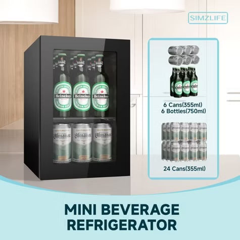 Simzlife 1.6cu.ft Mini Fridge Cooler - Mini Beverage Cooler, Black