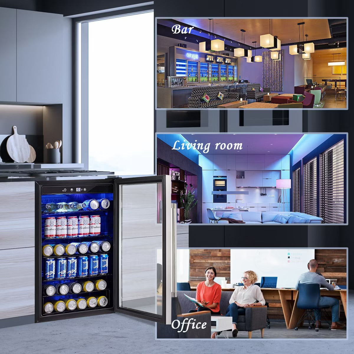 R.W.FLAME 4.5 Cu.Ft Beverage Fridge, 145-Can Mini Cooler with Glass Door for Soft Drinks, Freestanding with Adjustable Shelving