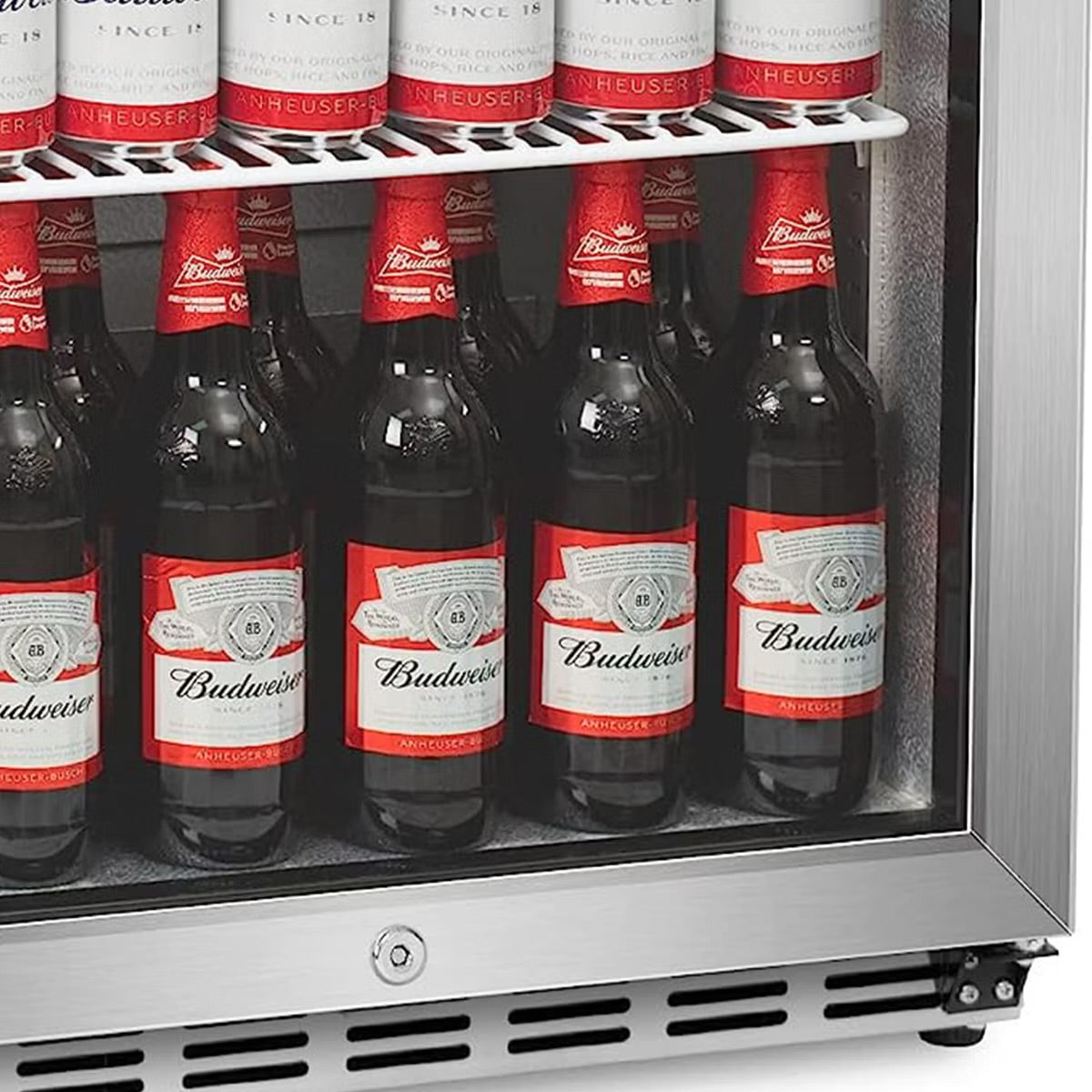 IceJungle 160 Can Freestanding Beverage Drink Fridge with Adjustable Shelves, Automatic Close Function, Door Lock and Alarm, Silver