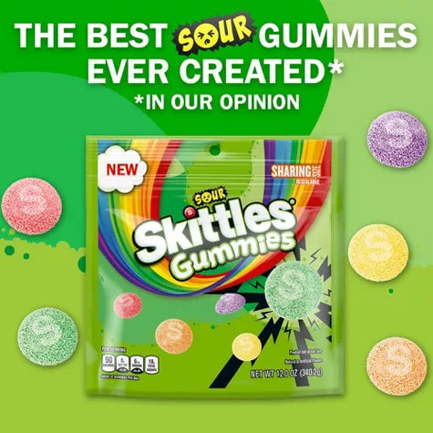 Skittles Sour Gummies Candy, Chewy Sour Candies Sharing Size Bag - 12oz