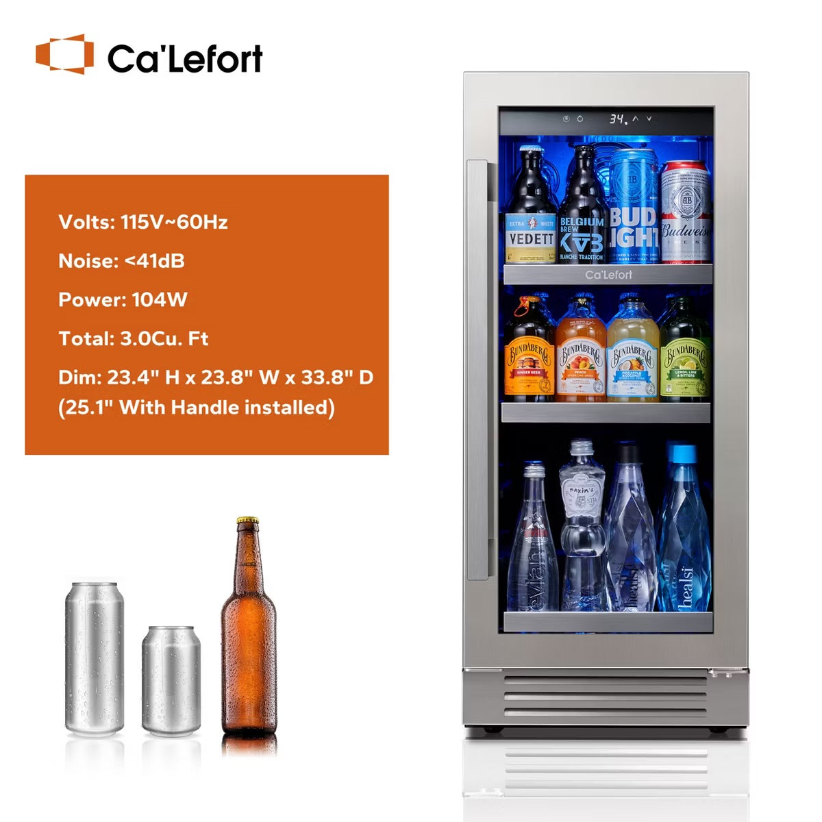 Ca'Lefort Beverage Cooler Refrigerator Soda Drink Mini Fridge 15 in. 100 Cans (12 oz.), Built-in or Freestanding Frost-Free