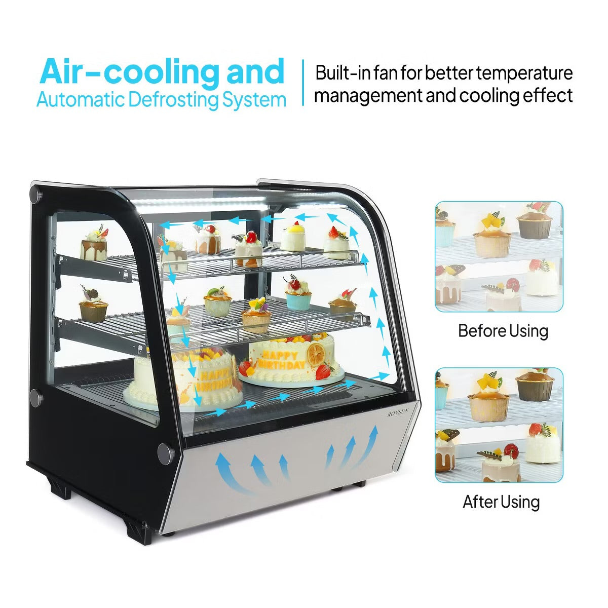 ROVSUN 4.2 Cu.Ft Refrigerator Display Case ETL Certified, Commercial Countertop Refrigerated Display with LED Air-cooling Auto Defrost Sliding Doors