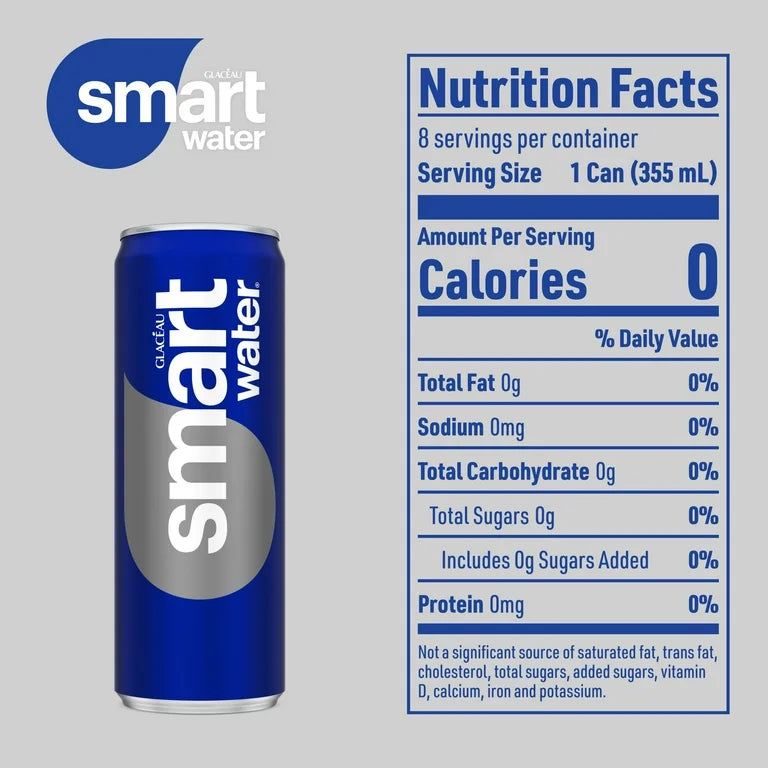 smartwater vapor distilled premium water cans, 12 fl oz 8 pack