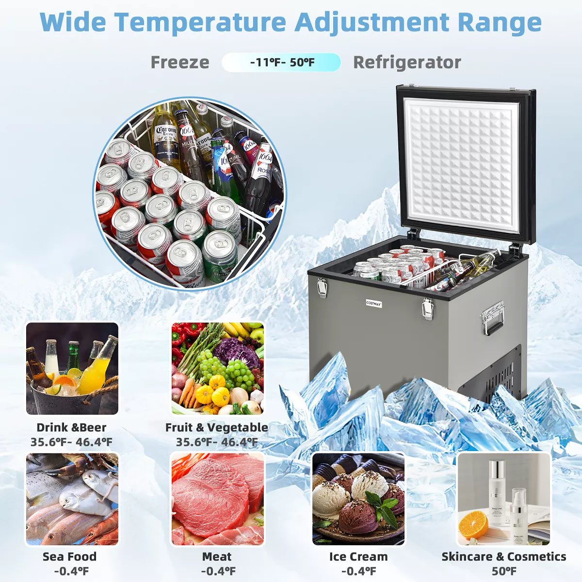 Costway 68 Quart Car Refrigerator 12V Portable Car Freezer Fridge w/DC & AC Adapter