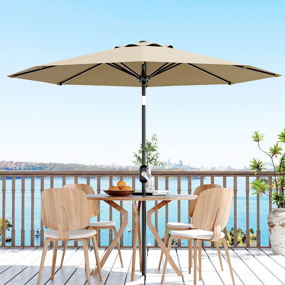9' Outdoor Patio Umbrella, Outdoor Table Umbrella, Yard Umbrella, Market Umbrella with 8 Sturdy Ribs, Push Button Tilt and Crank