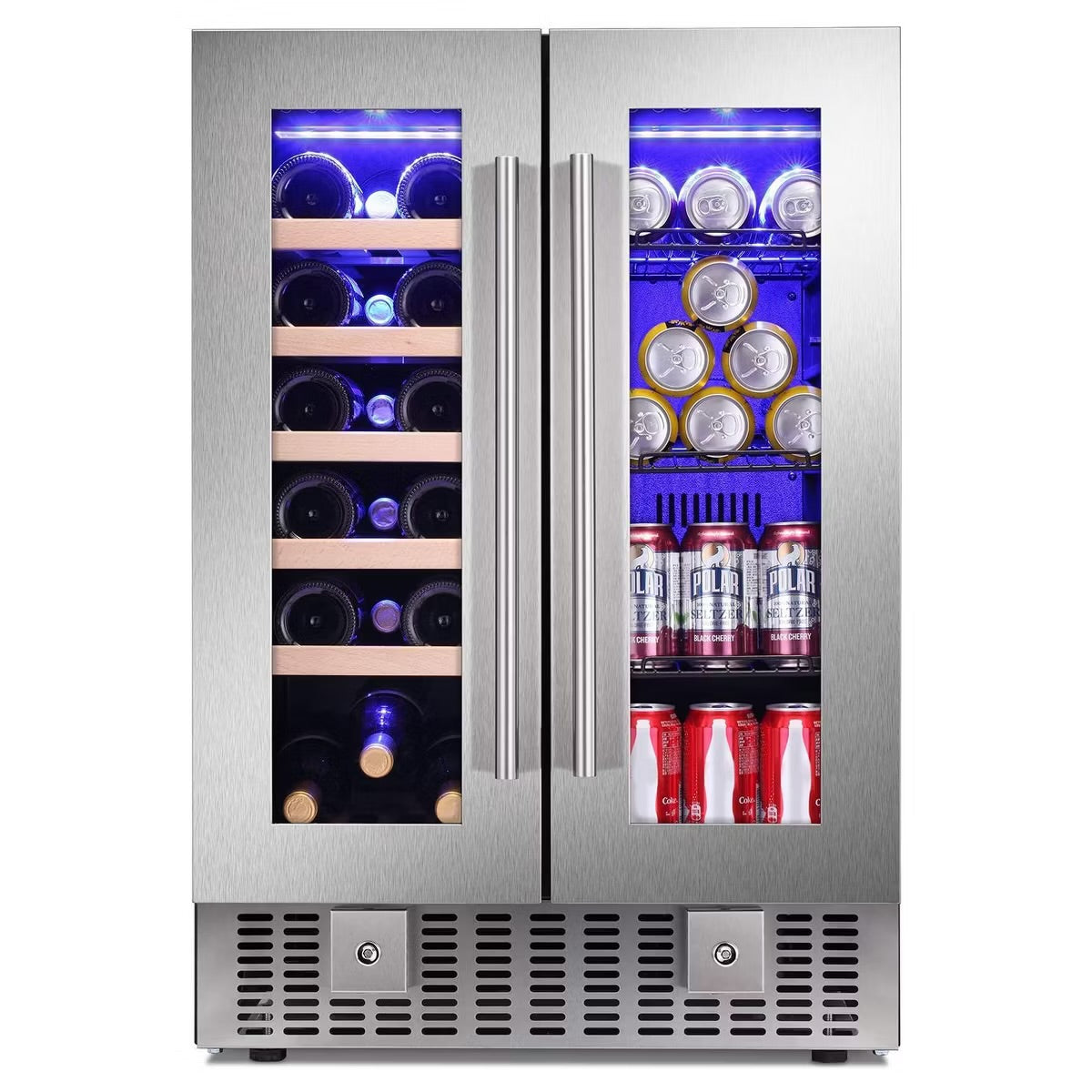 R.W.FLAME Beverage Fridge with Dual-Zone Cooler and Glass Door, 24-Inch Under Counter Design,Built-in or Freestanding, Smart Touchscreen