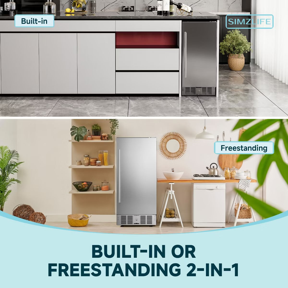 Simzlife 127 Cans Beverage Refrigerator, Beverage Cooler with Stainless Steel Door, Built-in and Undercounter Fridge with LED light, Silver