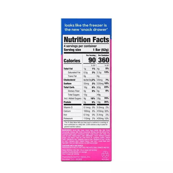 Yasso Frozen Greek Yogurt Birthday Cake Bars - 14 fl oz/4ct