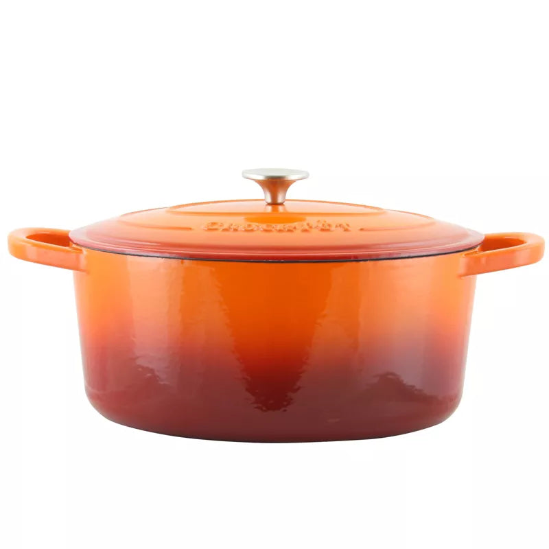Crock Pot Artisan 7 Quart Enameled Cast Iron Oval Dutch Oven in Sunset Orange undefined out of 5 stars with 0 reviews be the first! 1 Question