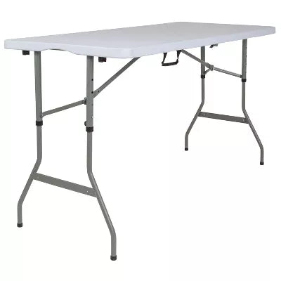 Emma and Oliver 5-Foot Height Adjustable Bi-Fold Granite White Plastic Folding Table with Handle