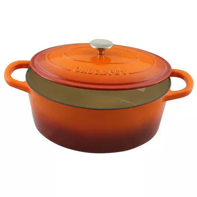 Crock Pot Artisan 7 Quart Enameled Cast Iron Oval Dutch Oven in Sunset Orange undefined out of 5 stars with 0 reviews be the first! 1 Question