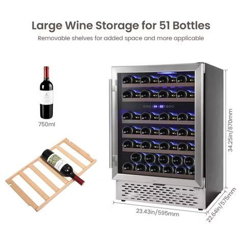 Wine Cooler Refrigerator 2 Zone Glass Door Fridge Touch Control