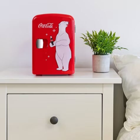 Coca-Cola Polar Bear 4L Cooler/Warmer 12V DC 110V AC Mini Fridge - Red: Thermoelectric Dorm Refrigerator, 6 Can Capacity