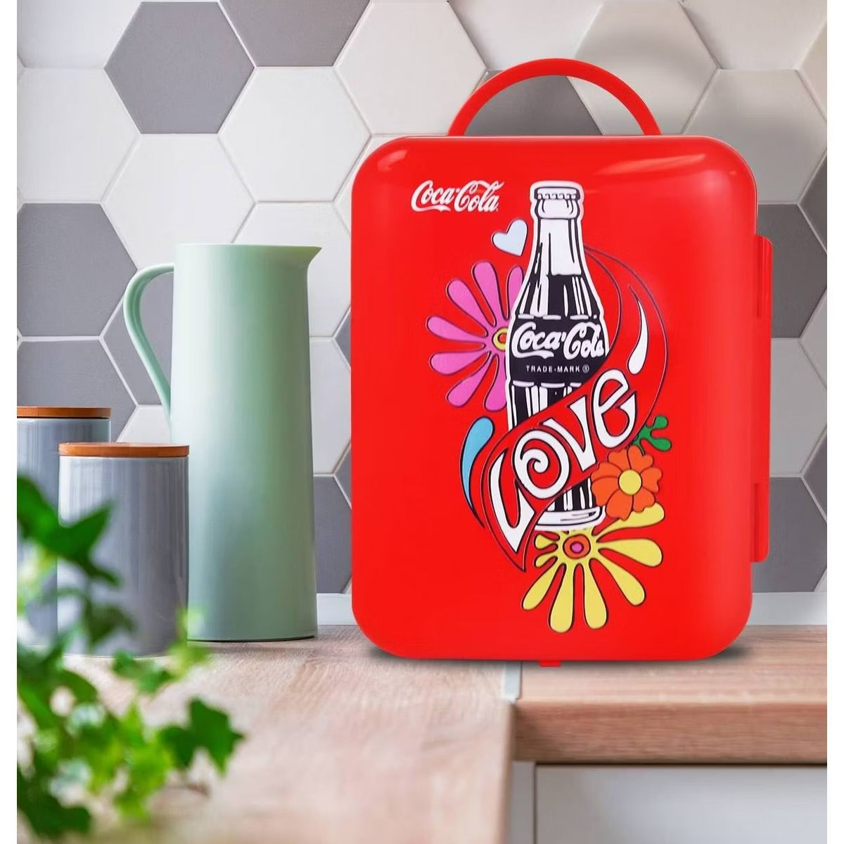 Coca-Cola Love 1971 Series 4L Cooler/Warmer 12V DC 110V AC Mini Fridge: Desktop Coke Fridge, Countertop, 6 Can Capacity