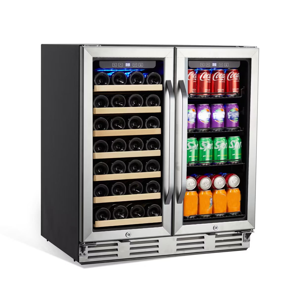 30 inch Wine and Beverage Refrigerator, 96 Cans&33 Bottle - Dual Zone Built-in or Freestanding Fridge
