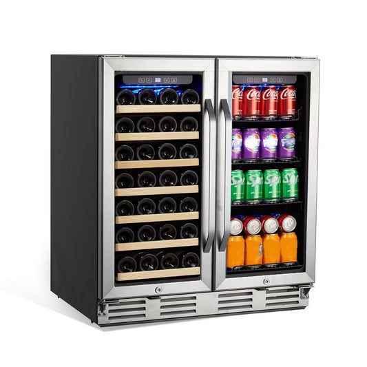 30 inch Wine and Beverage Refrigerator, 96 Cans&33 Bottle - Dual Zone Built-in or Freestanding Fridge