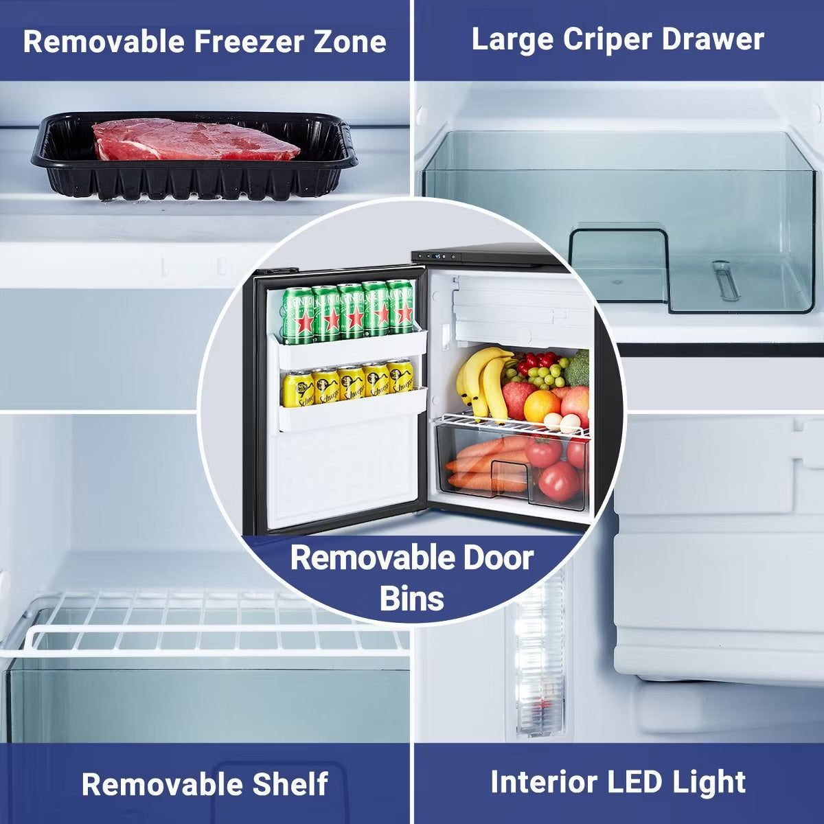 65L RV Refrigerator,APP Control,Refrigeration range (-4℉-46℉),3 levels((H/M/L)) of battery protection, mini fridge for camping, picnics, road trips