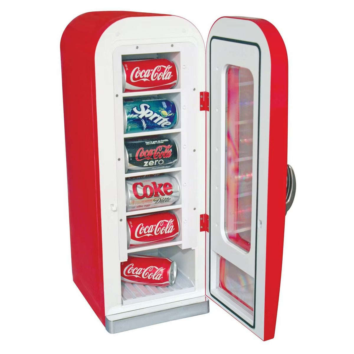 Coca-Cola Vending Machine Mini Fridge 12V DC 110V AC 10 Can Cooler - Red: Countertop Beverage Refrigerator, Thermoelectric