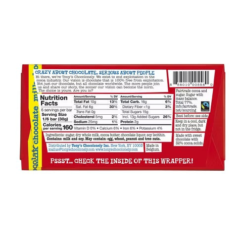 Tony's Milk Chocolate Candy Bar - 6.35oz