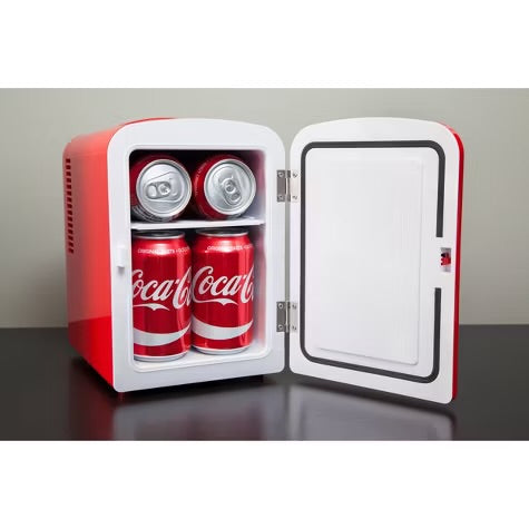 Coca-Cola Polar Bear 4L Cooler/Warmer 12V DC 110V AC Mini Fridge - Red: Thermoelectric Dorm Refrigerator, 6 Can Capacity