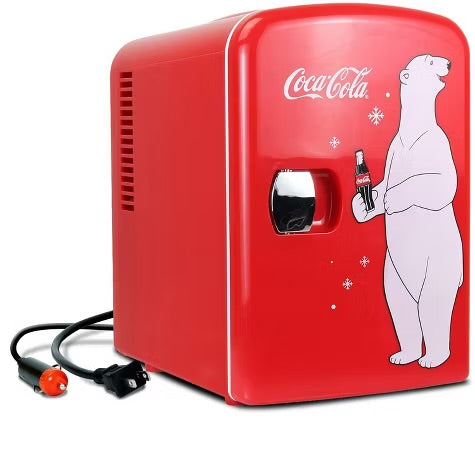 Coca-Cola Polar Bear 4L Cooler/Warmer 12V DC 110V AC Mini Fridge - Red: Thermoelectric Dorm Refrigerator, 6 Can Capacity