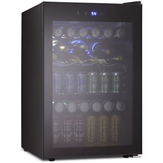 R.W.FLAME 4.5 Cu.Ft Beverage Cooler, 145-Can Fridge with Glass Door, Digital Temperature Display for Soda, or Other Drinks, Compact Cooler
