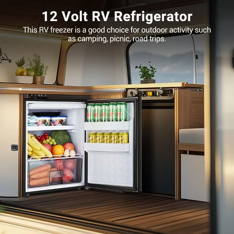 65L RV Refrigerator, 12 Volt Dual Zone Fridge and Freezer, WIFI APP Control Portable Fridge with Door Lock,3 levels (H/M/L) of battery protection