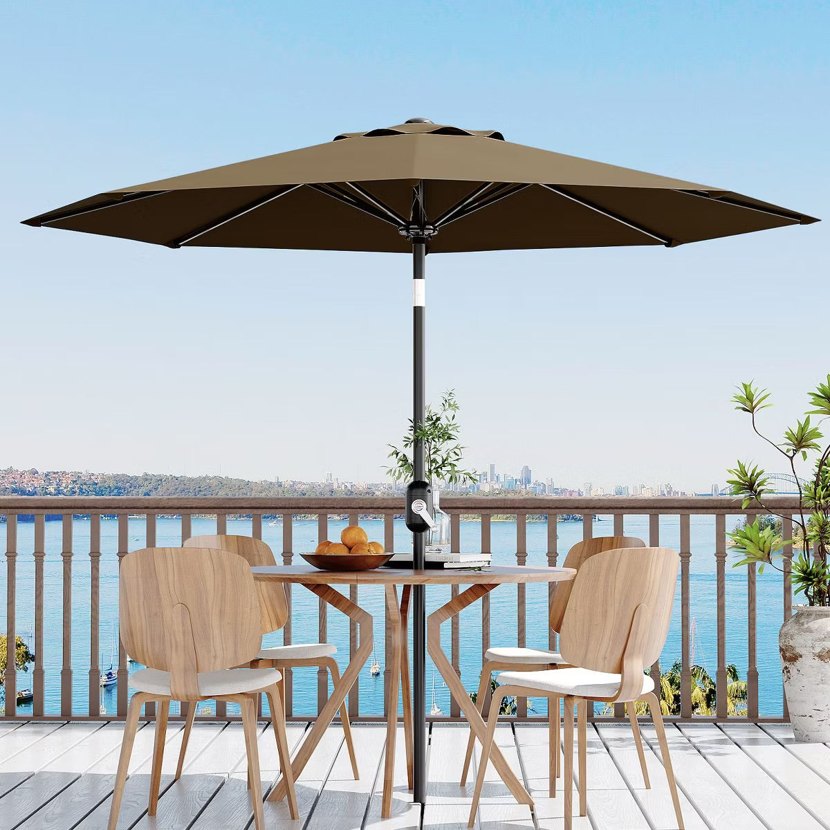 9' Outdoor Patio Umbrella, Outdoor Table Umbrella, Yard Umbrella, Market Umbrella with 8 Sturdy Ribs, Push Button Tilt and Crank