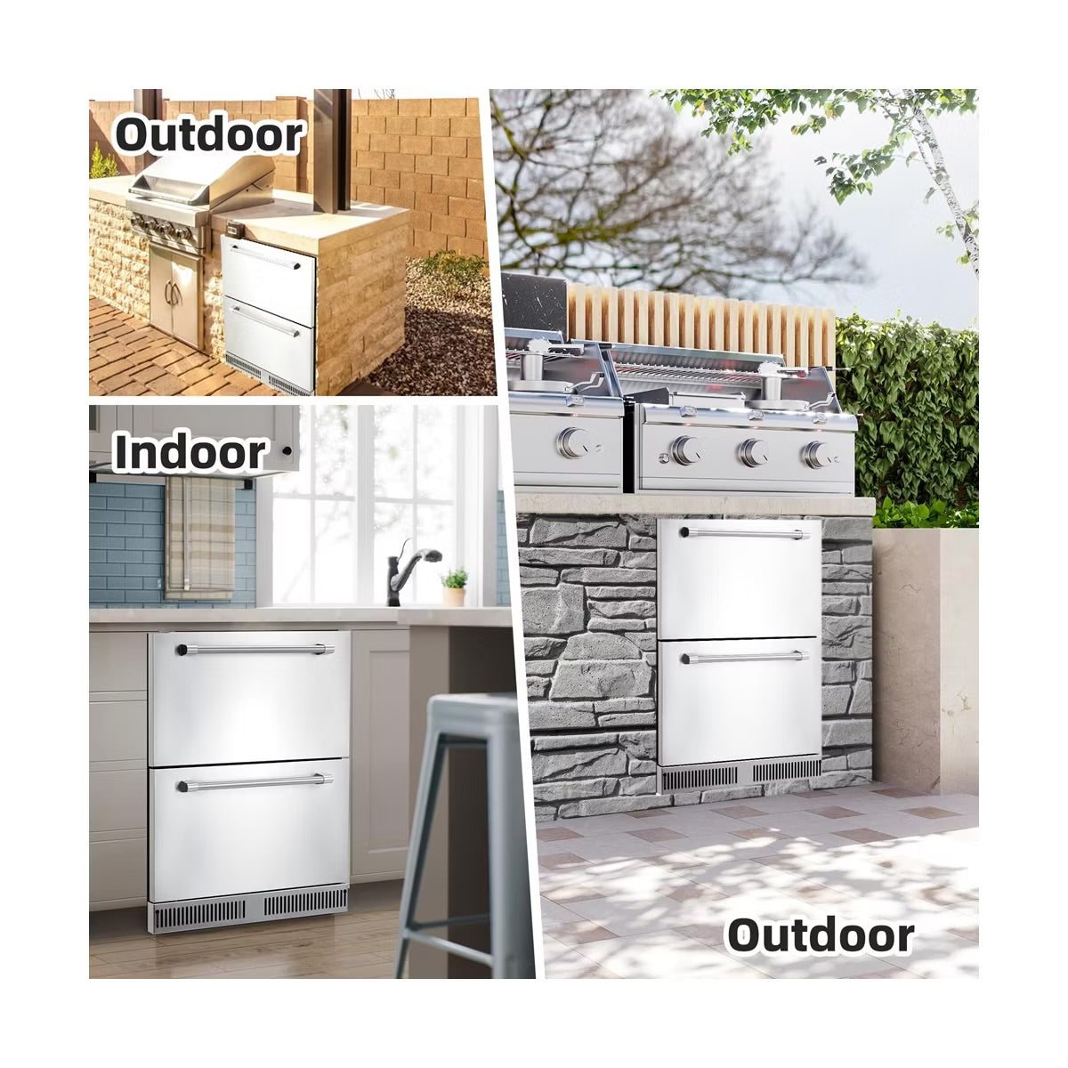 24 Inch Outdoor Drawer Fridge, Counter Double Drawer Beverage Refrigerator