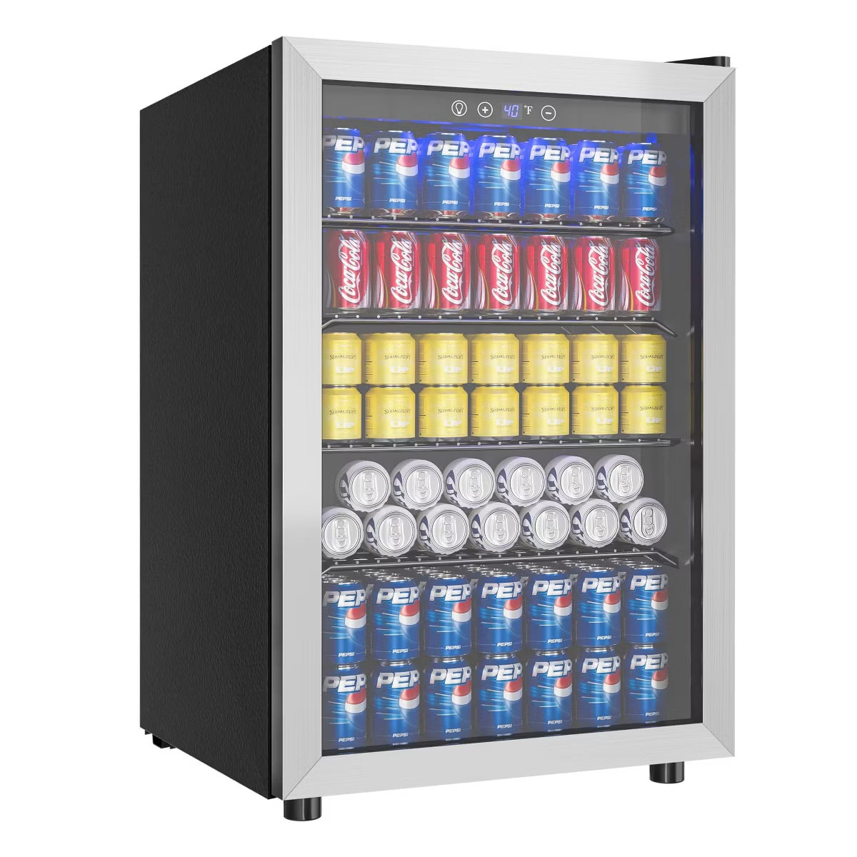Simzlife Compact Beverage Refrigerator-4.5 Cu.ft/145 Cans, Mini Fridge with Reversible Glass Door&LED Light, Removable Shelves, Quiet&Energy Efficient