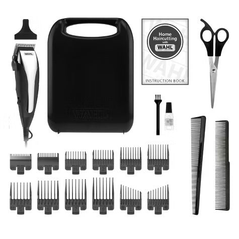 Wahl Chrome Cut Corded Electric Hair Clipper Kit with Self Sharpening Blades and 12 Haircutting Attachment Guards