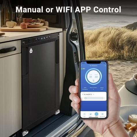 45L RV Refrigerator,APP Control,Refrigeration range (-4℉-46℉),3 levels((H/M/L)) of battery protection, mini fridge for camping, picnics, road trips