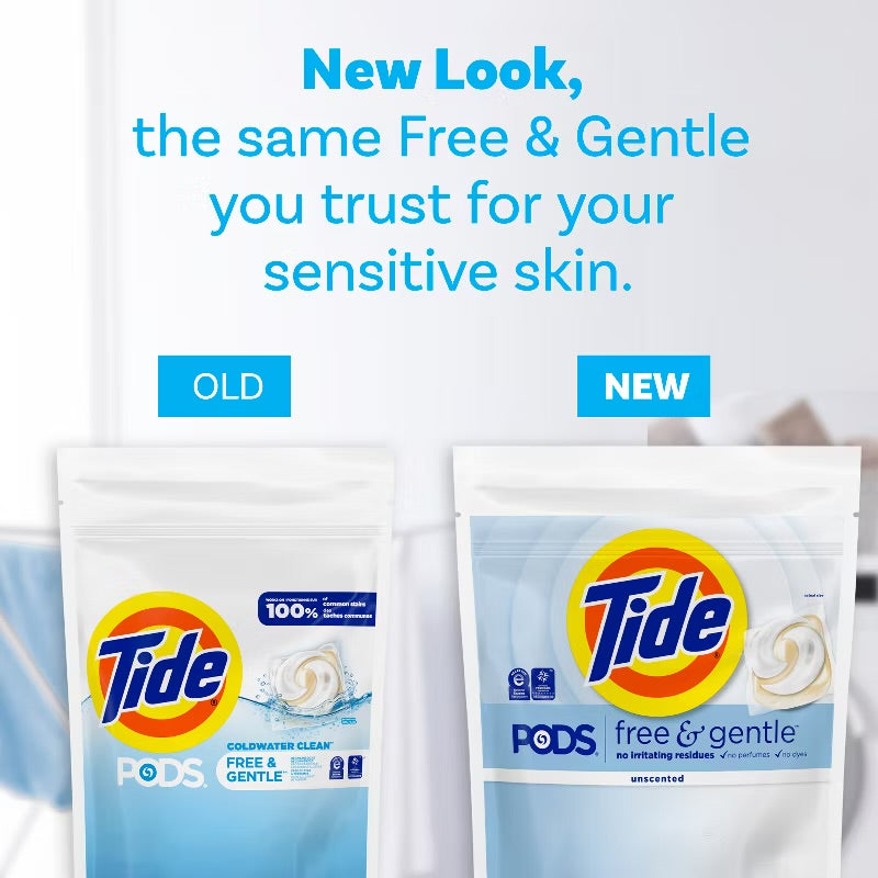Tide Pods HE Compatible Laundry Detergent Pacs - Free & Gentle